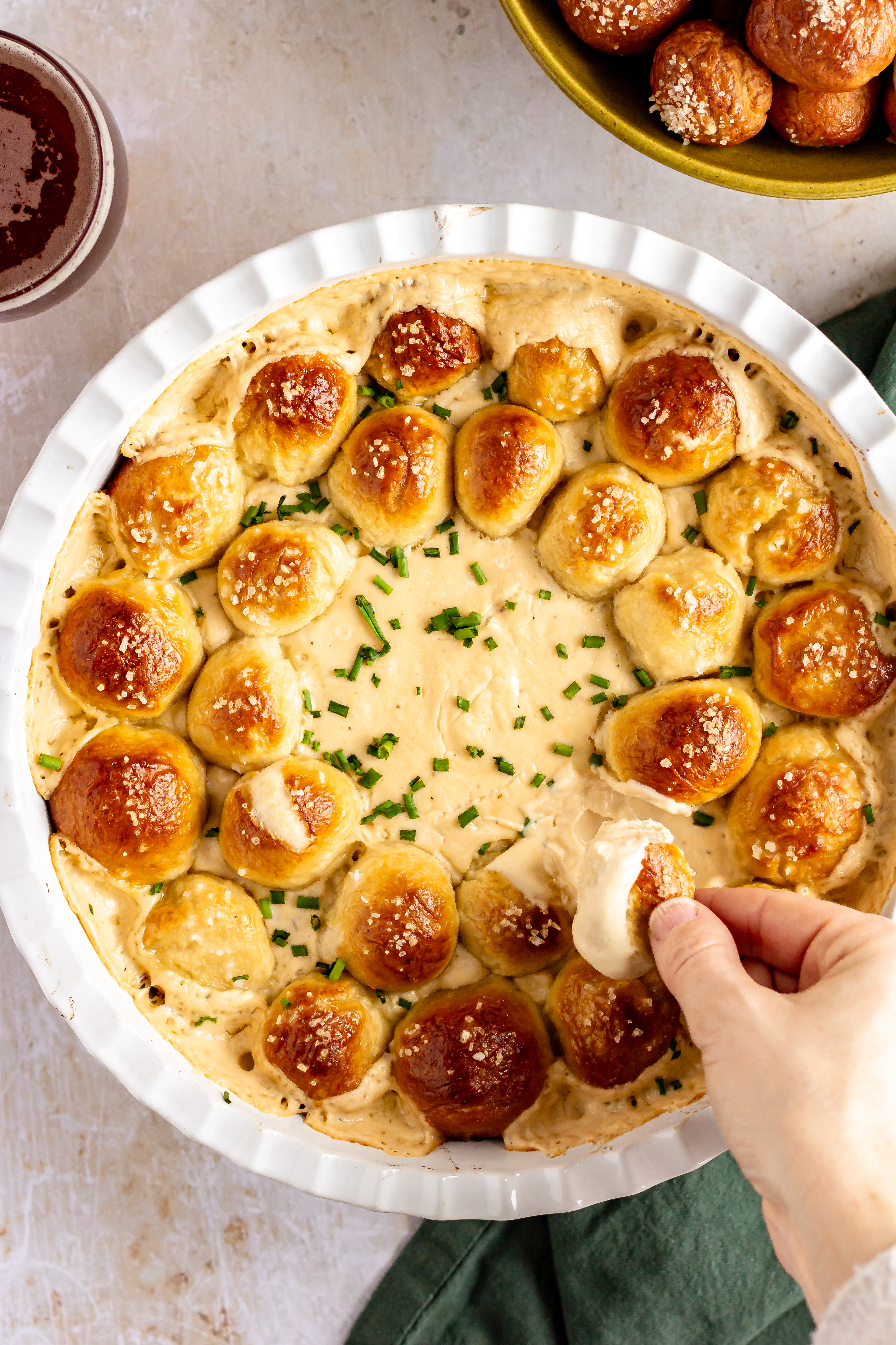 Beer and Cheese Dip with Homemade Pretzel Bites 